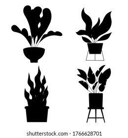 Simple silhouette plants set on white background vector illustration 