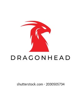 simple silhouette red dragon head logo vector