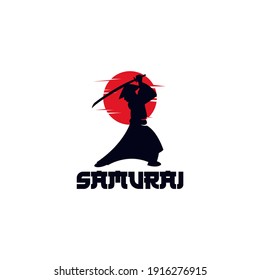 Diseño de logotipo de silhouette samurai simple