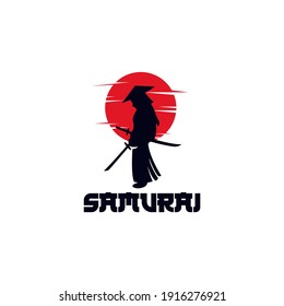 Diseño de logotipo de silhouette samurai simple