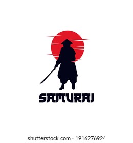 Simple silhouette samurai logo design