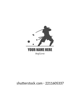 Simple silhouette samurai logo design