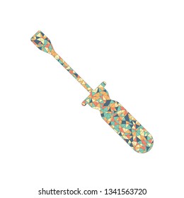 Simple silhouette of screwdriver. Colored mosaic with polygons