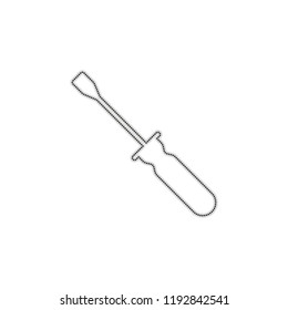 Simple silhouette of screwdriver. Dotted outline silhouette with shadow on white background