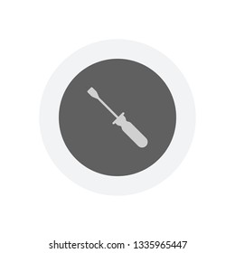 Simple silhouette of screwdriver. Icon in colored circle with gray bold border. Web button, modern flat design