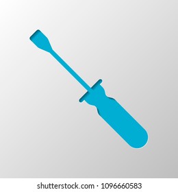 Simple silhouette of screwdriver. Paper design. Cutted symbol with shadow