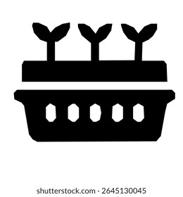 Simple Silhouette Seedling Tray with Small Sprouts Icon Illustration