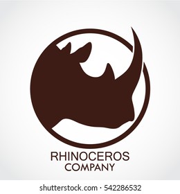 simple silhouette shape rhinoceros head circle logo