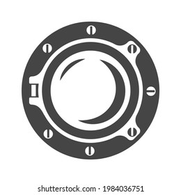 Simple Silhouette Of Ship Porthole Icon Vector Flat Illustration Monochrome Logo Of Traditional Circle Window At Water Transport Isolated On White. Glass Secure At Liner, Yacht Or Nautical Vessel