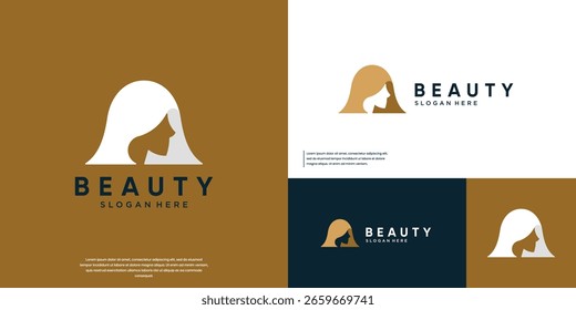 Estilo simple de la silueta de la cabeza de una mujer, belleza natural, Plantilla de Diseño gráfico.