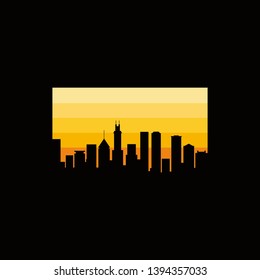 simple silhouette sunset city vector logo