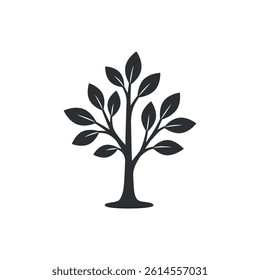 Simple silhouette tree icon featuring curved trunk and symmetrical leafy branches