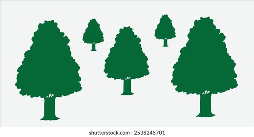 A simple silhouette of trees with distinct shapes, creating a natural and minimalist look. Ideal for eco-friendly designs, nature themes, and outdoor visuals.