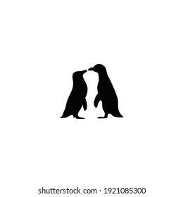 simple silhouette two penguin logo design