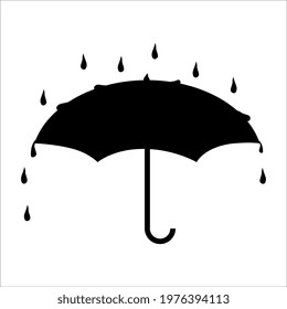 Simple silhouette umbrella icon with dripping drops isolated on white. Water resistant. Vector EPS10.