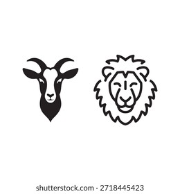 Silueta simple icono de Vector de cabeza de cabra y cabeza de león