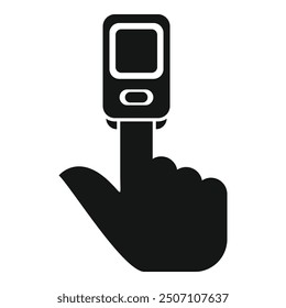 Simple silhouette vector icon of a hand using a pulse oximeter medical device