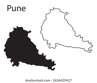 Simple silhouette vector map of Pune, India. Clean black city outline perfect for infographics, print, travel, and modern graphic projects.