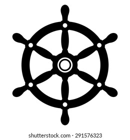 Simple silhouette of a vintage yacht or ships wheel in black and white for use as a design element, vector illustration