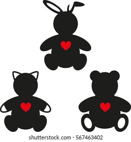 Simple silhouettes of Bear, Rabbit and Cat. Vector illustration on white background
