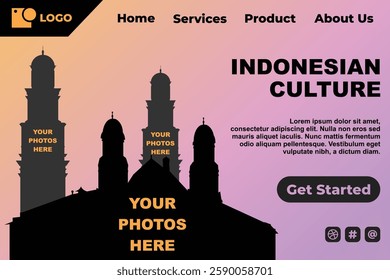 Simple Silhouettes and Gradient Indonesian Cultural Historical Landmark Template for Web Landing Page and Presentation Background