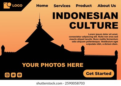 Simple Silhouettes and Gradient Indonesian Cultural Historical Landmark Template for Web Landing Page and Presentation Background