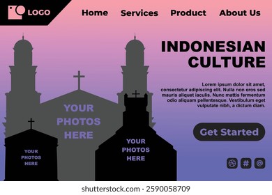 Simple Silhouettes and Gradient Indonesian Cultural Historical Landmark Template for Web Landing Page and Presentation Background