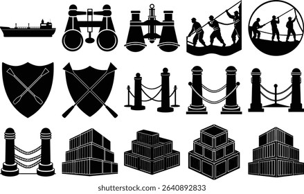 Simple Silhouettes of Sea and Nautical Elements set
