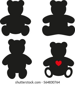 Simple silhouettes of Teddy Bear. Vector illustration on a white background.