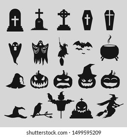 Simple silhouettes vector icons set for Halloween