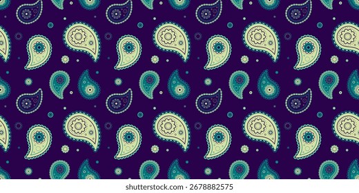 Simple silk textile paisley. Art deco seamless on detailed foliage. Bohemian fantasy with herbal ornament. Fashionable textured, clothing carpet.