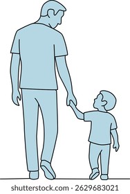 Simple sillhouette art of a father and son walking hand-in-hand. The child looks up at the parent. Minimalist style emphasizing their connection. Happy father's day