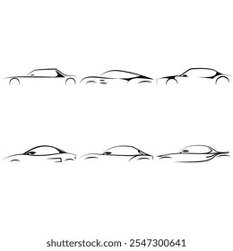 Simple Sillhouette Line art Car Set