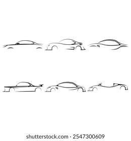 Simple Sillhouette Lineart Car Set