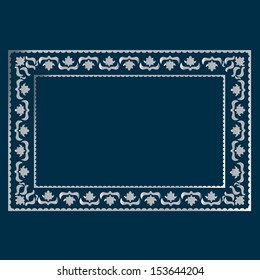 simple silver frame on a blue background, curls and waves