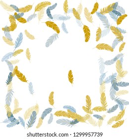 Simple silver gold feathers vector background. Falling feather elements soft vector design. Wildlife nature isolated plumage. Easy plumelet ethnic indian graphics.