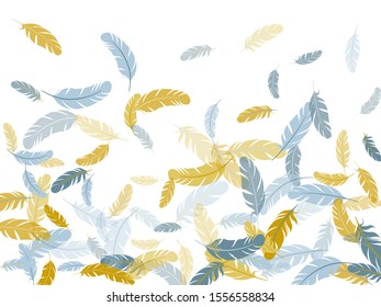 Simple silver gold feathers vector background. Flying feather elements airy vector design. Plumage trendy fashion shower decor. Easy plumelet ethnic indian graphics.