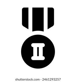 Simple Silver Medal solid icon. The icon can be used for websites, print templates, presentation templates, illustrations, etc	