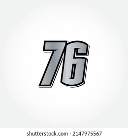 Simple Silver Racing Start Number 76 Vector Template
