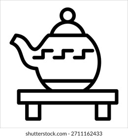 Un simple icono de té chino para elemento de diseño o elemento de libro para colorear