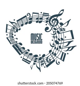 Simple single color music background with notes and clef, music template with copy space fore your design.