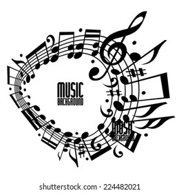 Simple single color music background with notes and clef, music template with copy space fore your design.