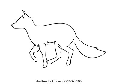 Simple single continuous line drawing of cute fox. Animal and wildlife design concept. Trendy single line graphic draw vector design illustration