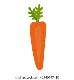 Simple single cute carrot. Healthy food, vitamins, vegetables. Illustration in flat style