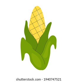 Simple single cute corncob. Healthy food, vitamins, vegetables. Illustration in flat style
