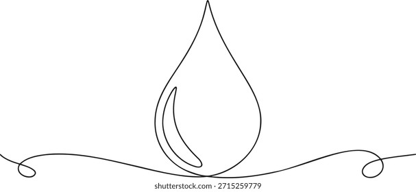 Dibujo simple del arte de la sola línea de la gota de agua. Símbolo minimalista que representa la ecología y la humedad. Concepto de pureza, limpieza y conservación. Elemento aislado de Ilustración vectorial de carrera continua.