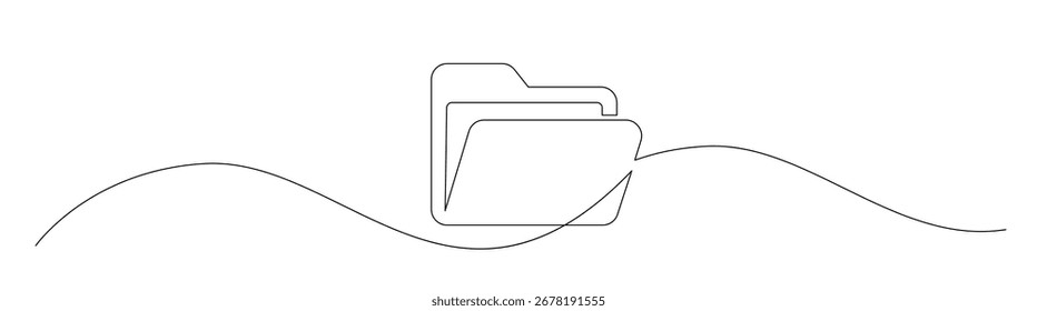 Ilustración de arte de una sola línea simple de un icono de carpeta con línea ondulada. Diseño minimalista, perfecto para proyectos creativos y tecnológicos.