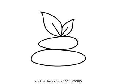 Simple línea de dibujo de piedras equilibradas con hojas de piedra de la pila