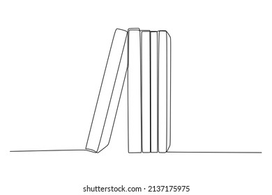 Sencillo dibujo de una sola línea de libros sobre la mesa. Diseño de líneas artísticas para el concepto educativo