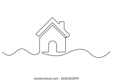 Simple single line house outline drawing in minimalist concept on white background
